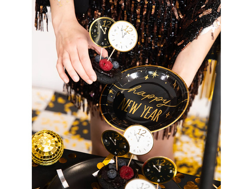 Papírtányérok szilveszterre Boldog új évet fekete - 18 cm - 6 db.