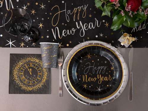 Papírpoharak szilveszterre Boldog új évet - fekete - 270 ml - 10 db.