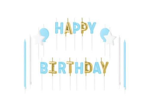 Boldog születésnapot gyertya készlet kék - 21 db.