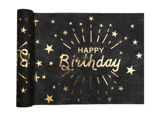 Boldog születésnapot asztali futó dekoráció fekete - 30 cm x 5 m - 1 db.