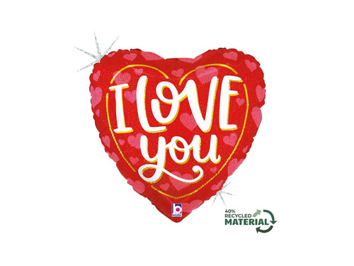 Piros fóliás szív lufi I Love You felirattal - 14" - 1 db.
