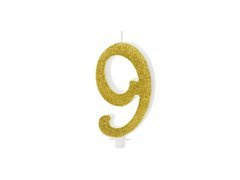 Számgyertya arany csillámmal - 9 - 1 db.