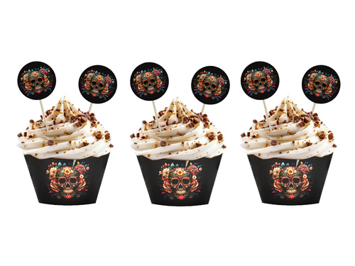 Dia de los muertos cupcake dekorációs készlet - 12 db.
