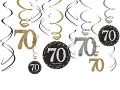 Függő dekorációs örvények 70. születésnapra - 12 db.