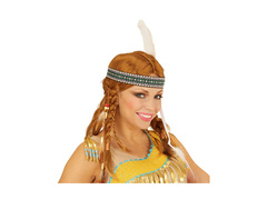 Chippewa indián paróka copfokkal, gyöngyökkel, fejpánttal és tollakkal