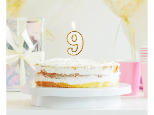 Számgyertya arany peremmel és csillámmal - 9 - 1 db.