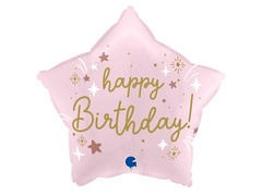 Boldog születésnapot rózsaszín csillag fólialufi - 42x40 cm - 1 db.