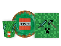 Csészék + szalvéták + papírtányérok Pixels - 44 db.