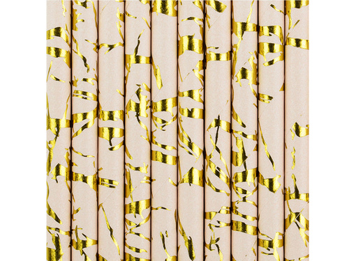 Papír cső szívószálak arany mintával - 19,5 cm - 10 db.