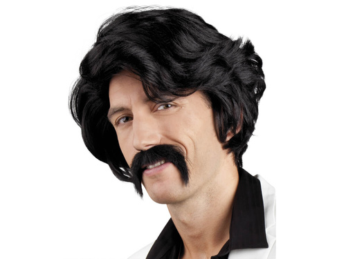 Fekete paróka bajusszal - 1 db.