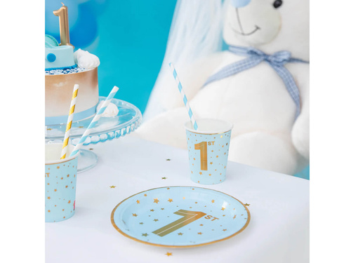 Kék születésnapi papírtányérok - 18 cm - 6 db.