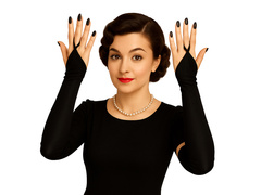 Szatén farsangi kesztyű fekete ujjatlan - 48 cm