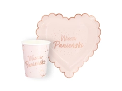 Készlet poharak + papírtányérok Szent Valentin napra rózsaszín - 12 db.