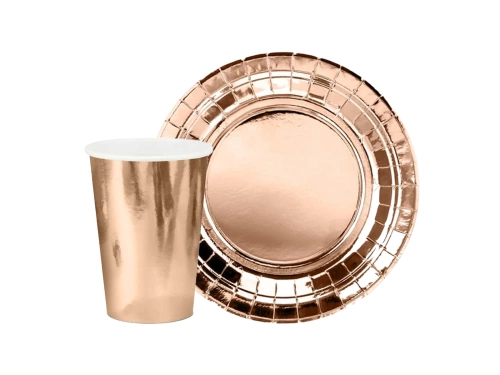 Készlet poharak + papírtányérok rózsaszín és arany - 24 db.