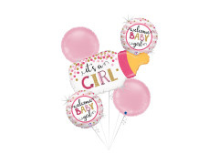 Csokor tejüveg fólia léggömbök babaváró bulira lányoknak - 29" + 14" - 5 db.