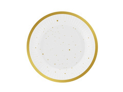 Papírtányérok fehér, arany pöttyökkel - 18 cm - 6 db.