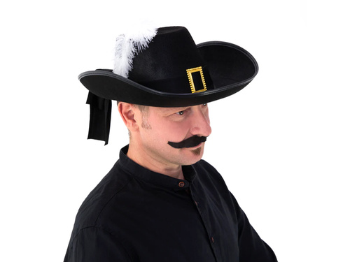 Muskétás kalap fehér tollal - 1 db.