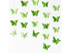 Akasztós dekoráció Zöld pillangók 3D - 3 m - 1 db.