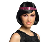 Retro fekete paróka rózsaszín pánttal - 1 db.