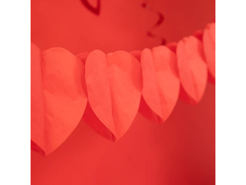 Papírfüzér Szívek piros - 200 cm - 1 db.