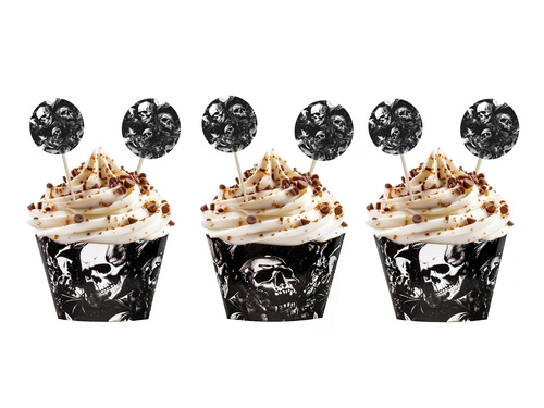 Cupcake dekoráció készlet Kísérteties koponyák - 12 db.