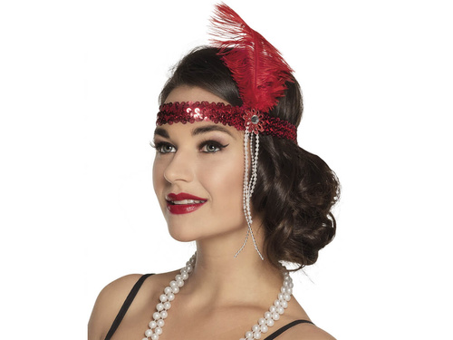 Retro piros tollas és gyöngyös fejpánt - 1 db.