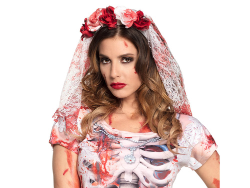 Fejpánt véres fátyollal és rózsákkal - 1 db.