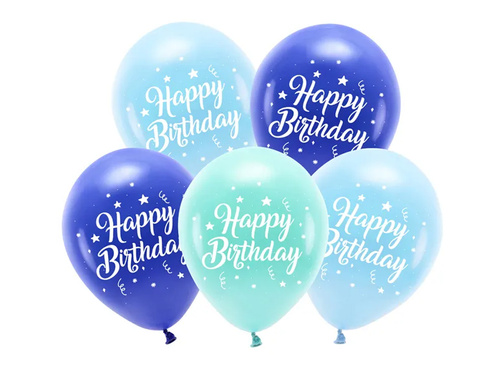 Boldog születésnapot latex lufi készlet kék - 26 cm - 5 db.