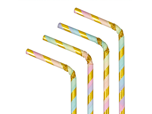 Színes csíkos papír szívószálak - 19,5 cm - 10 db.