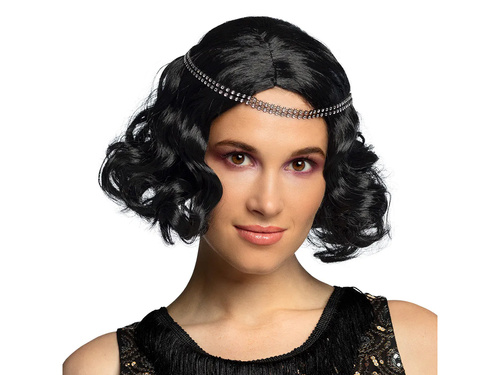 Retro fekete paróka fejpánttal - 1 db.