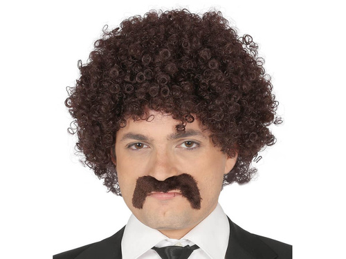 Barna paróka fürtökkel és bajusszal - 1 db.