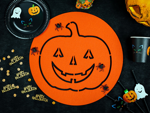 Papírtányérok Halloweenre a szellem, a macska és a tök - 18 cm - 6 db.