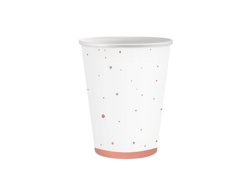 Fehér papírpoharak rózsaszín és arany pöttyökkel - 250 ml - 6 db.
