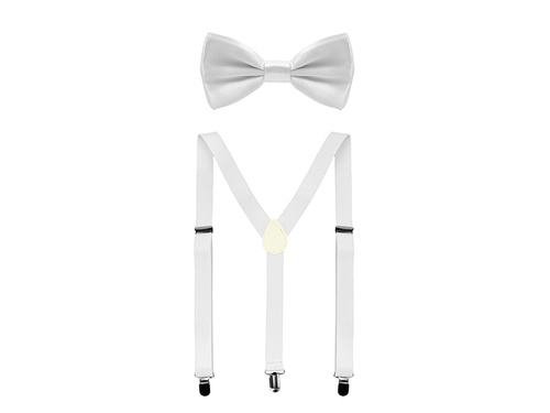 Fehér nadrágtartó kiegészítő szett nagy csokornyakkendővel - 2 db.