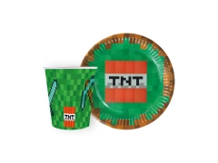 Készlet poharak + papírtányérok Pixels - 24 db.