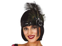 Retro fekete tollas és gyöngyös fejpánt - 1 db.