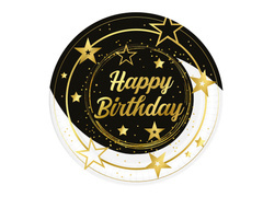 Boldog születésnapot papírtányér fekete - 23 cm - 6 db.