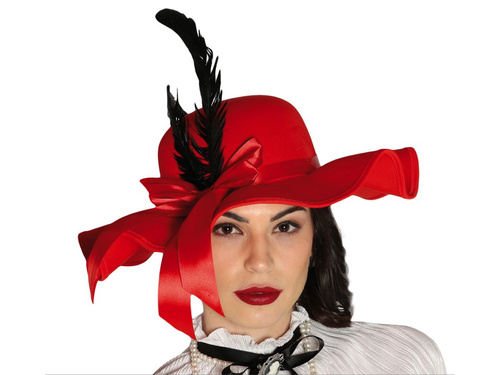 Piros kalap masnival és tollal - 1 db.