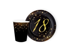 Csillogó 18. születésnapi papírpoharak + tányérok készlet - 24 db.