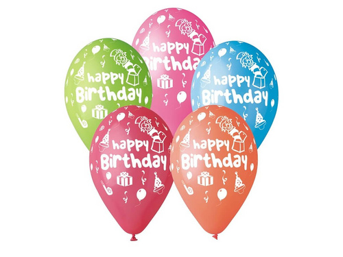 Pasztell lufi mix színek Boldog születésnapot - 30 cm - 5 db.
