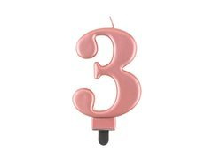 Fémes szám gyertya rózsaarany - 3 - három
