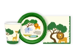 Pohár + szalvéta + papírtányér készlet Szafari állatok - 44 db.