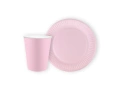 Rózsaszín papírpoharak + tányérok készlet - 24 db.