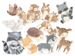 Kétoldalas dekoráció Erdei állatok - 12 db.