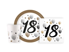 Csészék + tányérok + papírszalvéták 18. születésnapra - 36 db.