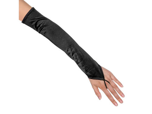 Ujjatlan fekete szatén farsangi kesztyű - 40 cm