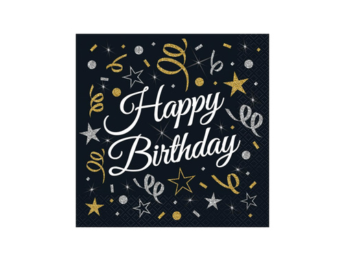 Boldog születésnapot szalvéta fekete - 33 cm - 20 db.