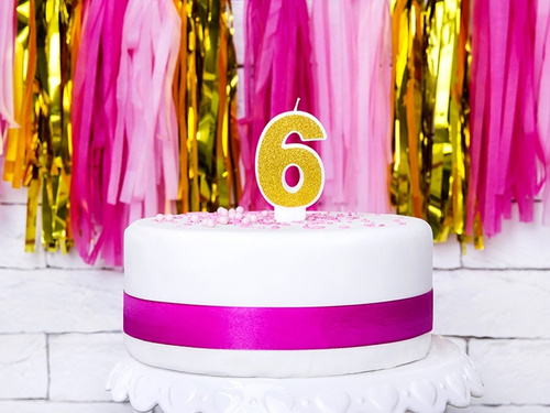 Számgyertya csillámmal - 6 - 1 db.