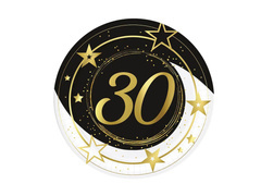Harmincadik születésnapi papírtányér fekete - 23 cm - 6 db.