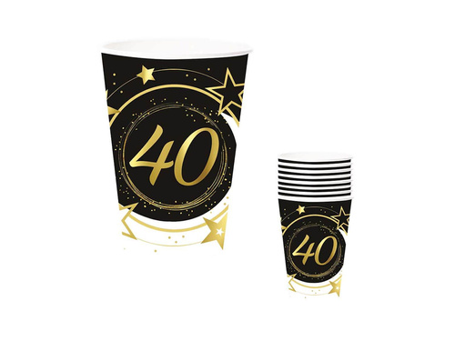 Negyvenedik születésnapi papírpoharak fekete - 240 ml - 6 db.